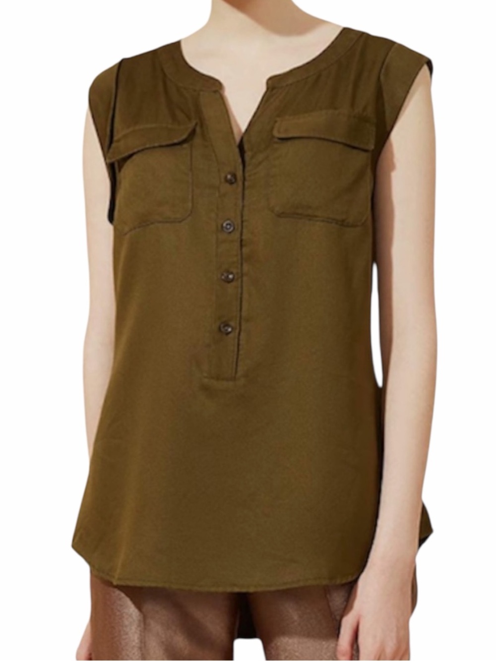 Escalier Women's Army Green Sleeveless Utility Blouse